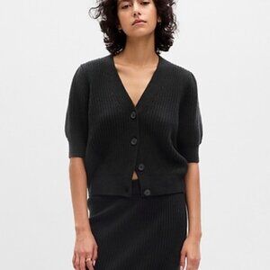 NWT Gap CashSoft Puff Sleeve Cardigan Black Size XS